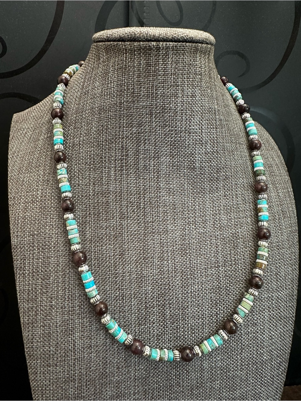 Turquoise and Almandine Garnet Beaded Women's Necklace